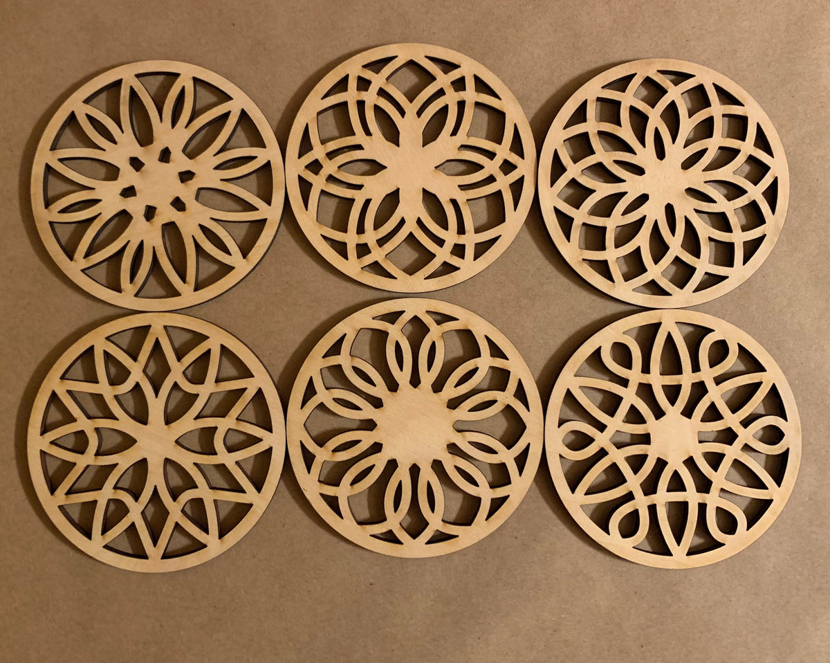 Set of 4 Flower Coasters Unfinished Wood Blanks. DIY wood coaster set. –  Wicked Gold