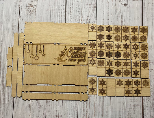 Christmas Snowflake Domino Set with Case Laser Cut Unfinished Wood Project