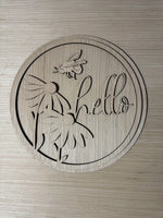 Hello with Bee and Flowers Wood Round Sign Blank DIY Set