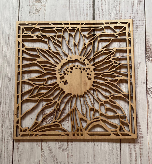 Sunflower Stained Glass Unfinished Wood Plaque. DIY wood cutout.