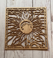 Sunflower Stained Glass Unfinished Wood Plaque. DIY wood cutout.