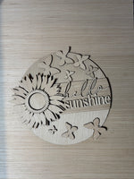 Hello Sunshine with Flower and Butterflies Wood Round Sign Blank DIY Set