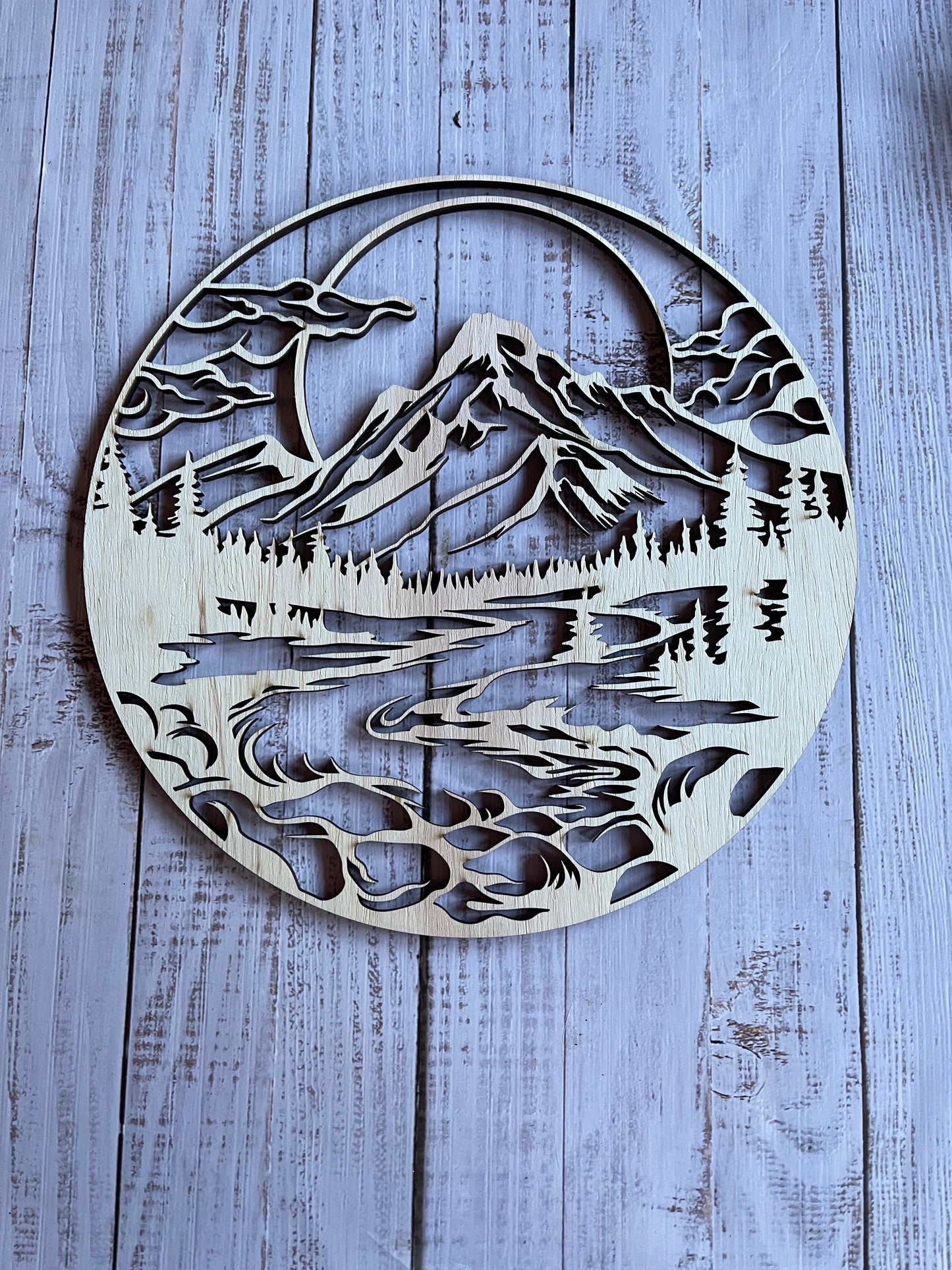 Mountains and Forest. Unfinished Wood frame. Resin art frame.