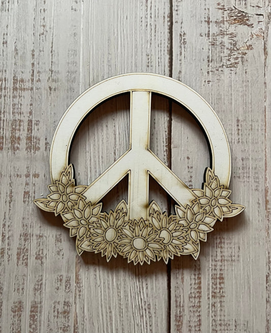 Floral Peace Sign Wood Cut Out. Unfinished Wood frame. Resin art frame. DIY wood cutout. Unfinished laser cut wood resin frame.