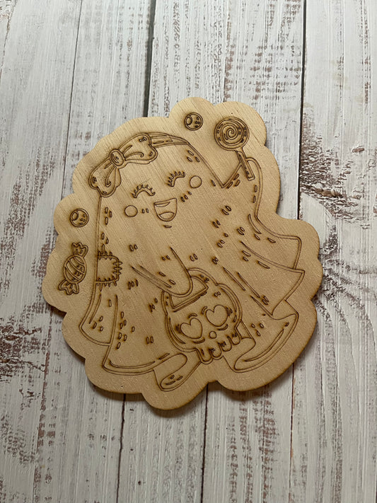 Ghost Cute Spooky Boo Wood Plaque. DIY wood cutout. Unfinished laser cut wood blank. Wood blanks.