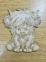 Shaggy Bull Unfinished Wood frame. Resin art frame. DIY wood cutout. Unfinished laser cut wood resin frame.