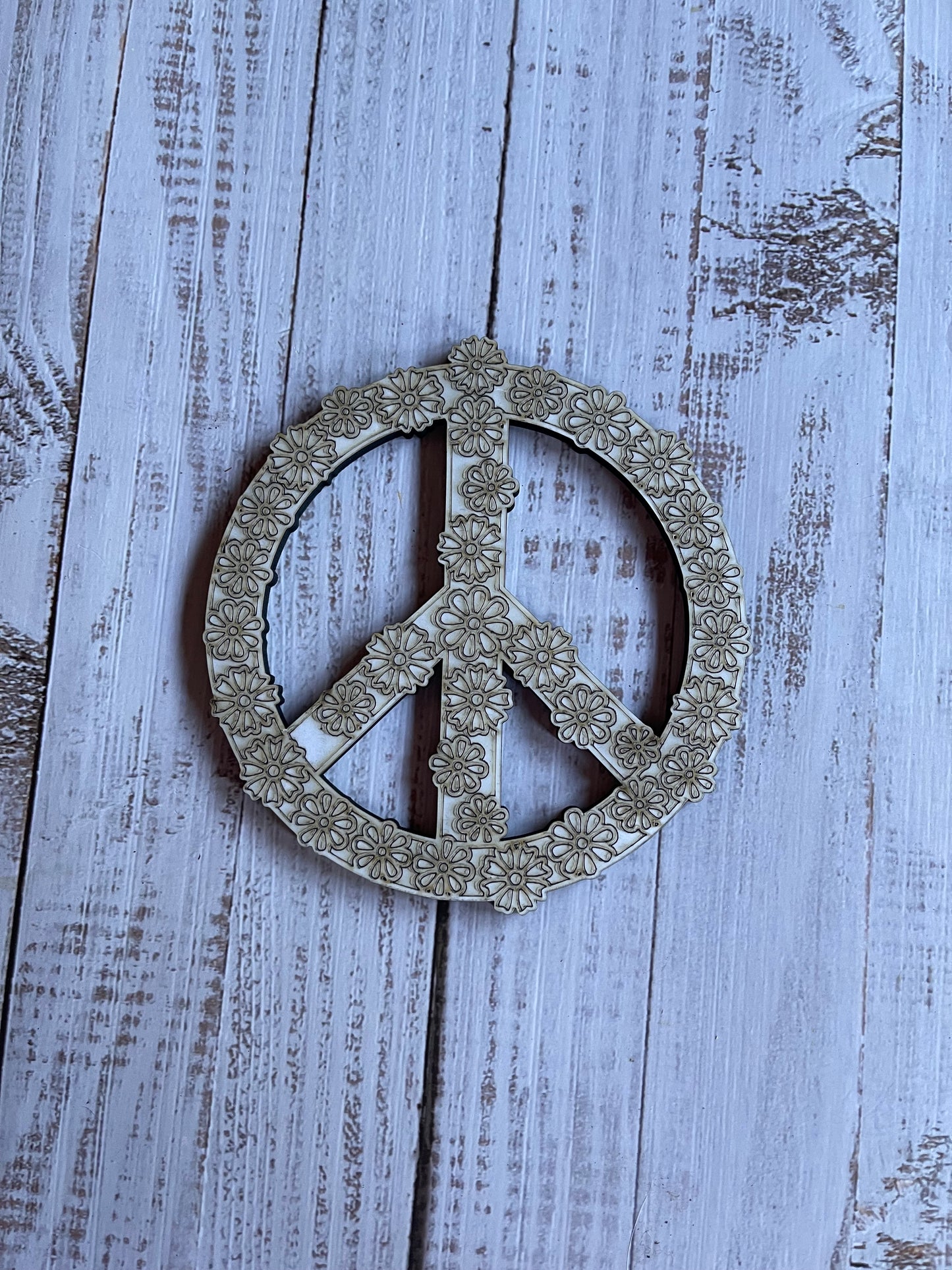 Floral Peace Sign Wood Cut Out. Unfinished Wood frame. Resin art frame. DIY wood cutout. Unfinished laser cut wood resin frame.
