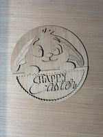 Happy Easter with cute Bunny Wood Round Sign Blank DIY Set