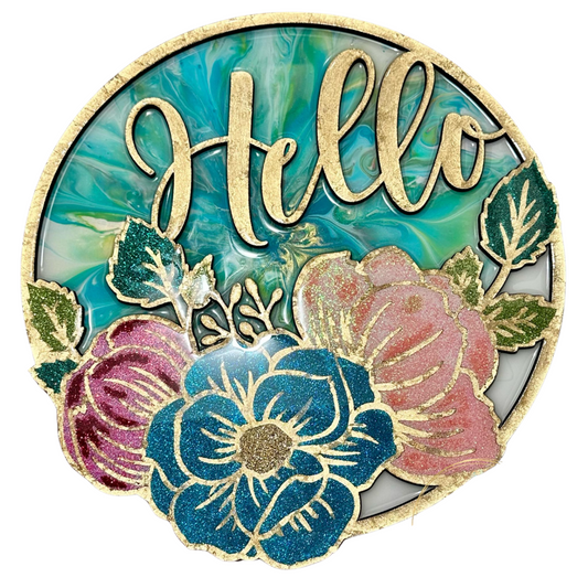 Hello Floral Round Sign Blank Set