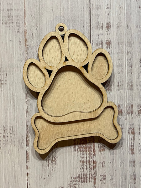 Paw Ornament. Unfinished wood ornament
