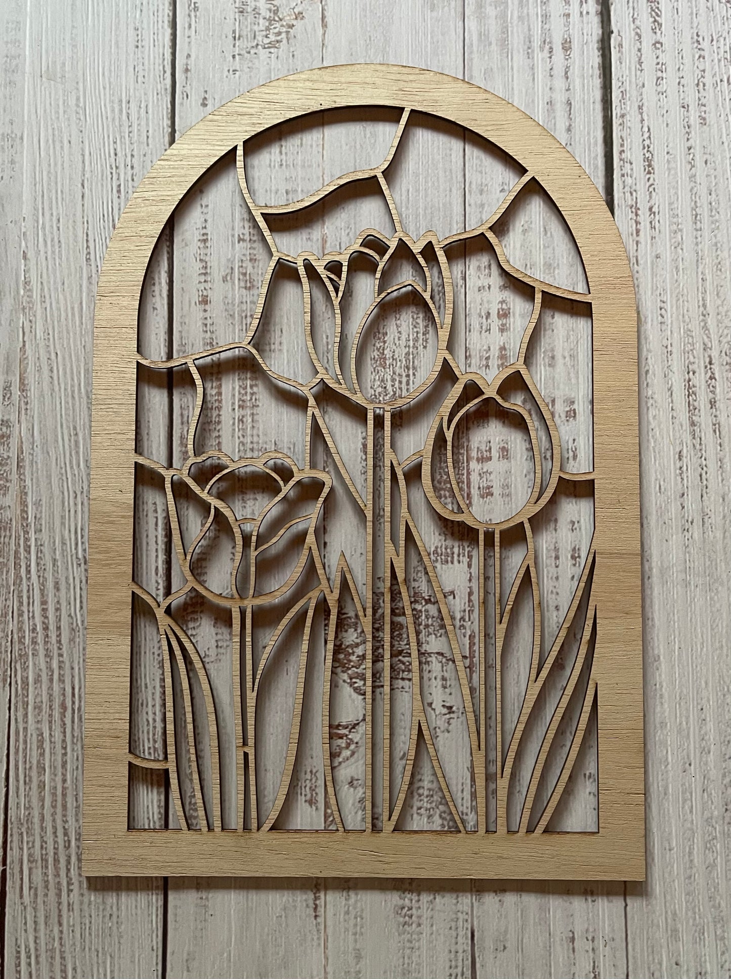 Tulips Stained Glass Frame Art Wood Cut Out. Unfinished Wood frame. Resin art frame. DIY wood cutout. Unfinished laser cut wood resin frame.