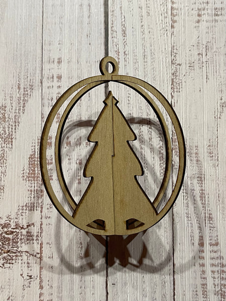 3D 2 Layer Unfinished Tree wood ornament