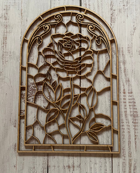 Rose Stained Glass Frame Art Wood Cut Out. Unfinished Wood frame. Resin art frame. DIY wood cutout. Unfinished laser cut wood resin frame.
