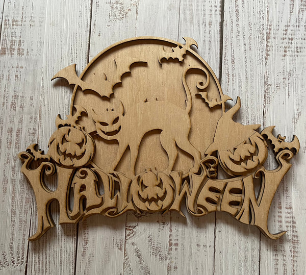 Halloween Triple Layer Unfinished Scored Wood Plaque. DIY wood cutout. Wood blank.
