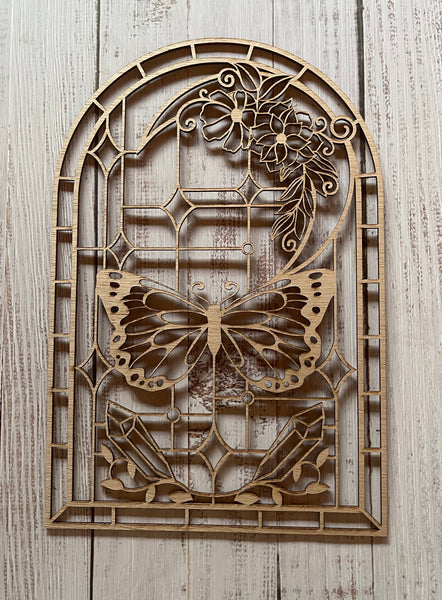 Floral Butterfly Stained Glass Frame Art Wood Cut Out. Unfinished Wood frame. Resin art frame. DIY wood cutout. Unfinished laser cut wood resin frame.