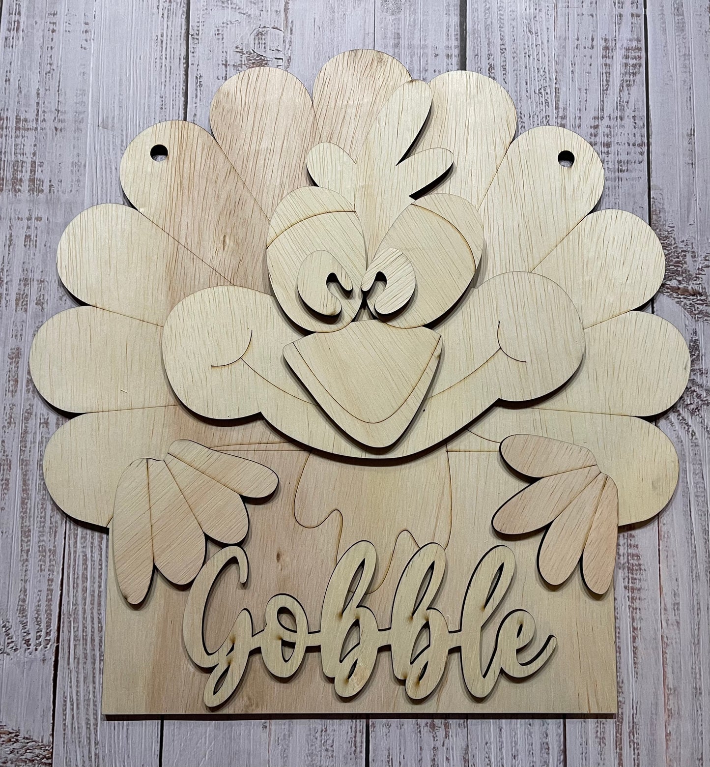 DIY Build your own Thanksgiving Thanksgiving Gobble Turkey Unfinished Scored Wood Hanging Door Hanger Sign Set