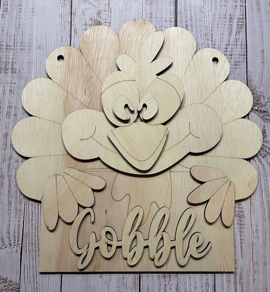 DIY Build your own Thanksgiving Thanksgiving Gobble Turkey Unfinished Scored Wood Hanging Door Hanger Sign Set