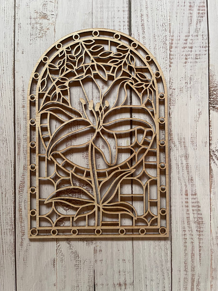 Lily Stained Glass Frame Art Wood Cut Out. Unfinished Wood frame. Resin art frame. DIY wood cutout. Unfinished laser cut wood resin frame.