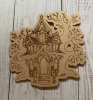 Spooky Haunted House Wood Plaque. DIY wood cutout. Unfinished laser cut wood blank. Wood blanks.