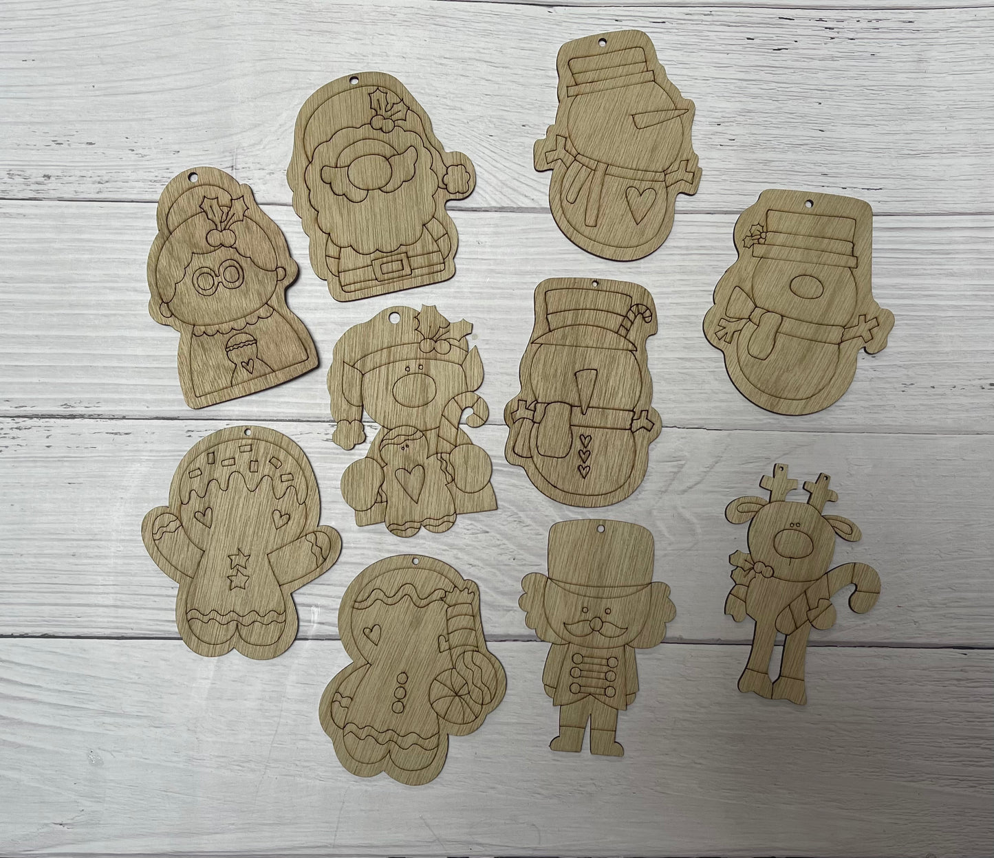 Set of 10 Christmas Characters Unfinished Wood Blank. DIY wood cutout. Diy painting blank.