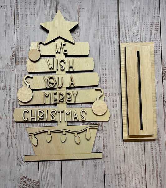 DIY Build your own Christmas Tree Unfinished Scored Wood Standing Sign Set