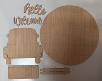 Interchangeable Truck Round Sign Unfinished Scored Wood Sign Set. DIY Set.