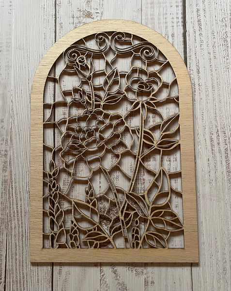 Floral Stained Glass Frame Art Wood Cut Out. Unfinished Wood frame. Resin art frame. DIY wood cutout. Unfinished laser cut wood resin frame.