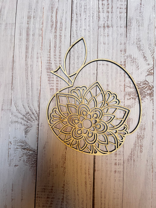 Apple Mandala Unfinished Wood Plaque. DIY wood cutout. Wood mandala blank.