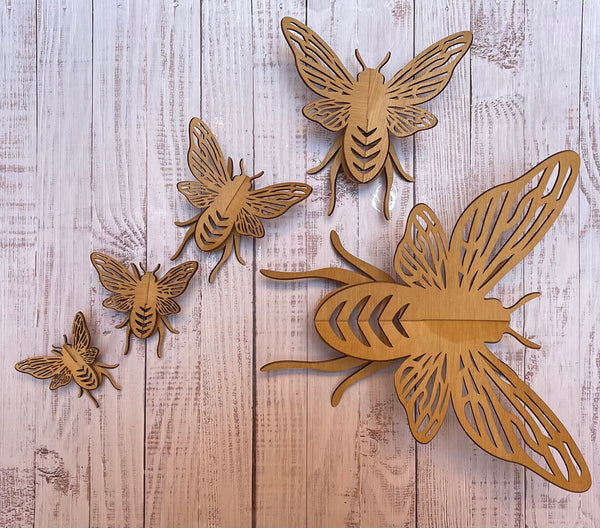 Swarm of 3D Bees Unfinished Wood Blank. DIY wood cutout. Diy painting blank.