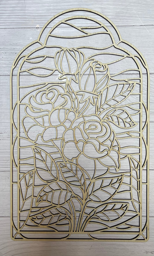 Floral Stained Glass Frame Art Wood Cut Out. Unfinished Wood frame. Resin art frame. DIY wood cutout. Unfinished laser cut wood resin frame.