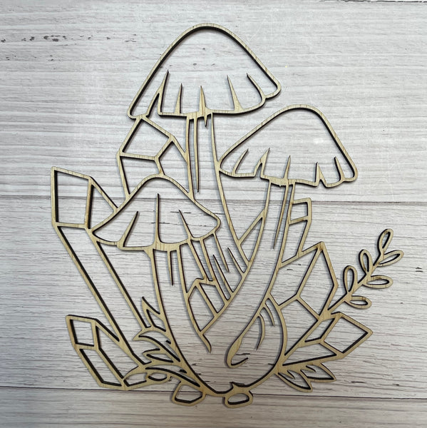 Mushroom with Crystals  Wood frame. Resin art frame. DIY wood cutout. Unfinished laser cut wood resin frame. Wood blanks.