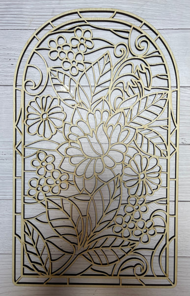 Floral Stained Glass Frame Art Wood Cut Out. Unfinished Wood frame. Resin art frame. DIY wood cutout. Unfinished laser cut wood resin frame.