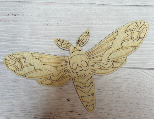 Moth Unfinished Scored Wood Plaque. DIY wood cutout. Wood mandala blank.