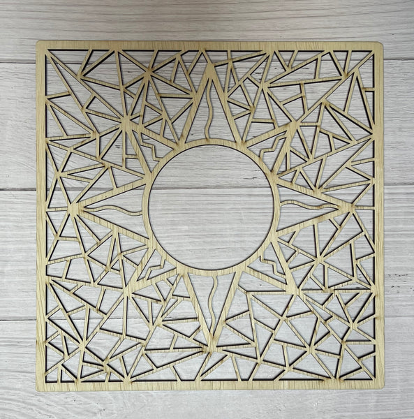 Sun Stained Glass Unfinished Wood Plaque. DIY wood cutout.