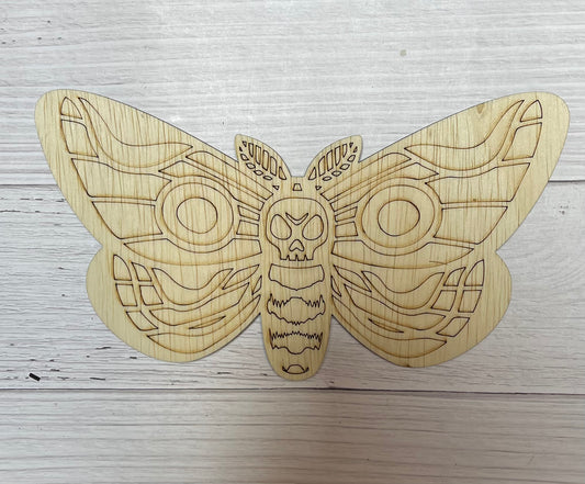 Moth Unfinished Scored Wood Plaque. DIY wood cutout. Wood mandala blank.