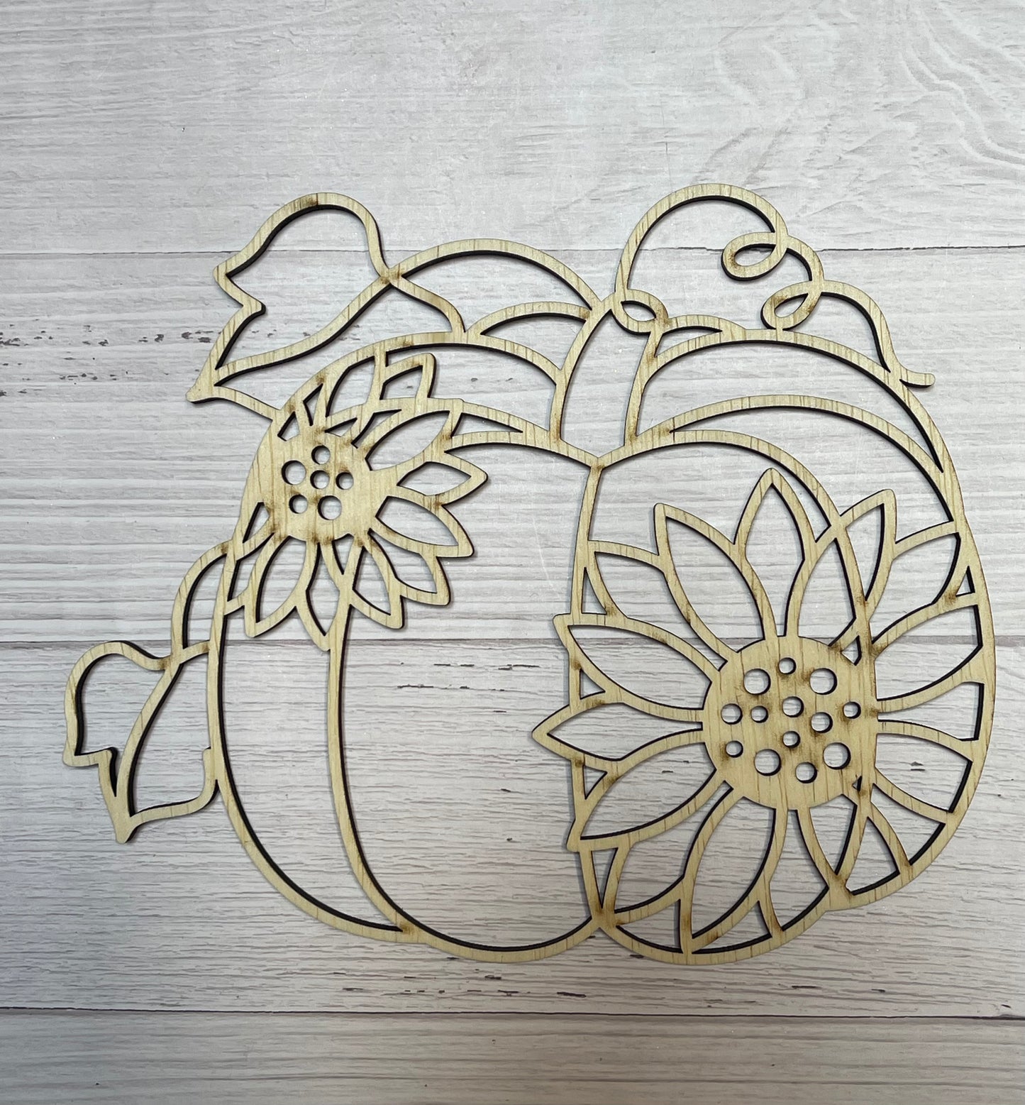 Sunflowers on Pumpkin Unfinished Wood Blank DIY wood cutout. Witch hat. Wood mandala blank.