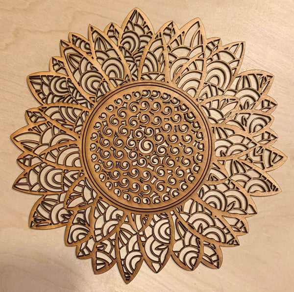 Intricate Sunflower Mandala Unfinished Wood frame. Resin art frame. DIY wood cutout. Unfinished laser cut wood resin frame. Wood blanks.