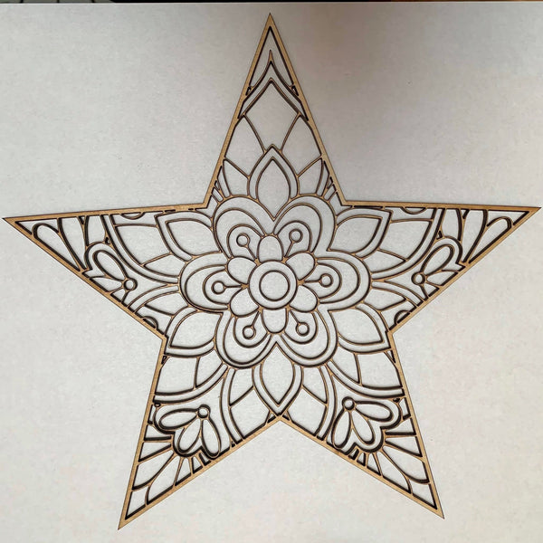Intricate Star Mandala Unfinished Wood frame. Resin art frame. DIY wood cutout. Unfinished laser cut wood resin frame. Wood blanks.