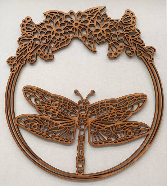 Intricate Floral Dragonfly Round. Unfinished Wood frame. Resin art frame. DIY wood cutout. Unfinished laser cut wood resin frame.