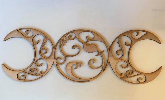 Triple Moon Goddess 3 Unfinished Wood Resin Art Frame. Resin art frame. DIY wood cutout. Unfinished laser cut wood resin frame.