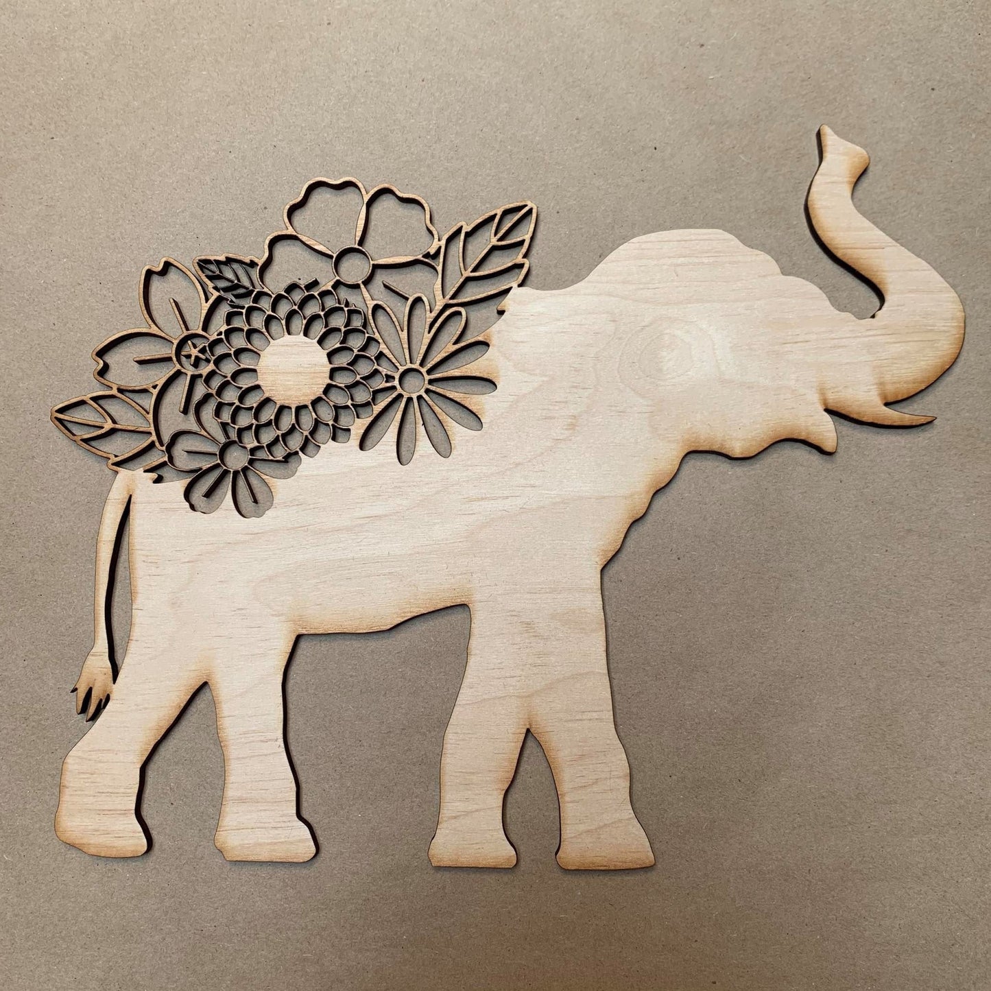 Intricate Floral Elephant Unfinished Wood frame. Resin art frame. DIY wood cutout. Unfinished laser cut wood resin frame. Wood blanks.