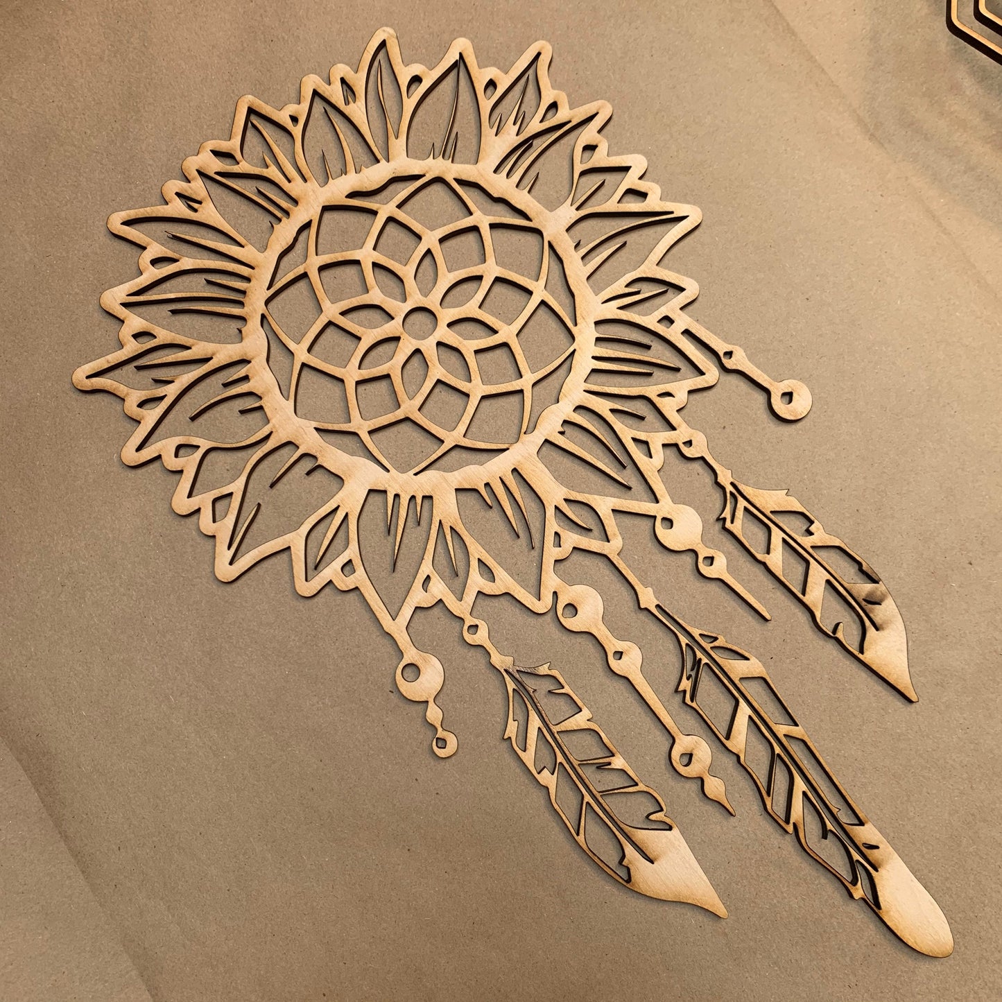 Sunflower Dreamcatcher Unfinished Wood Resin Art Frame. Resin art frame. DIY wood cutout. Unfinished laser cut wood resin frame.