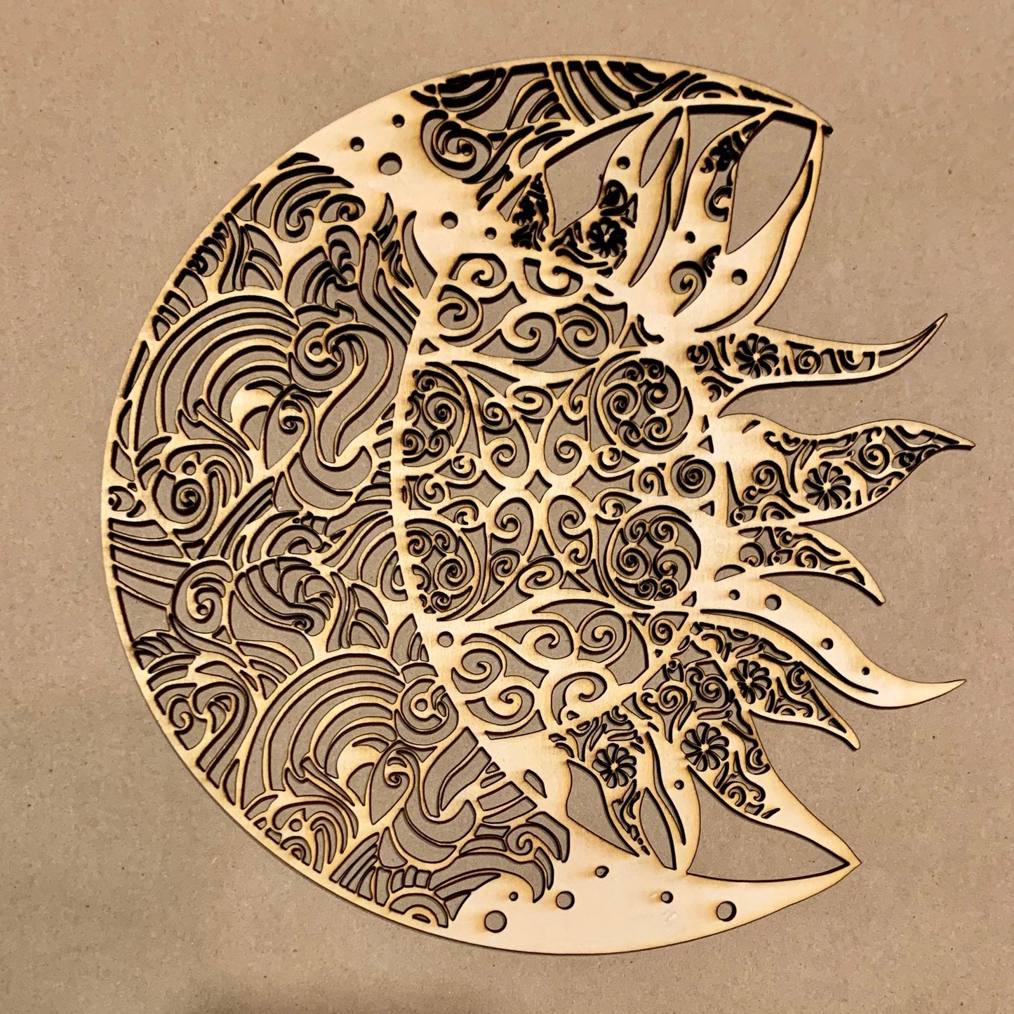 Intricate Sun and Moon Unfinished Wood frame. Resin art frame. DIY wood cutout. Unfinished laser cut wood resin frame.