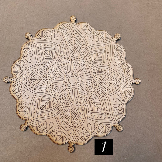 Intricate Mandala Unfinished Scored Wood Plaque. DIY wood cutout. Wood mandala blank.