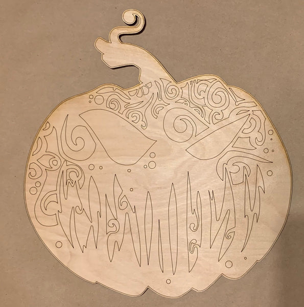 Jack O’Lantern Mandala Unfinished Scored Wood Plaque. DIY wood cutout. Halloween craft. Wood mandala blank.