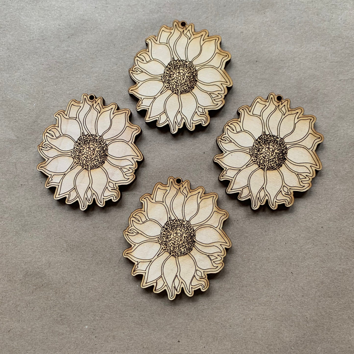 Sunflower Unfinished Wood Keychain Blanks - Set of 4 - 4 pieces