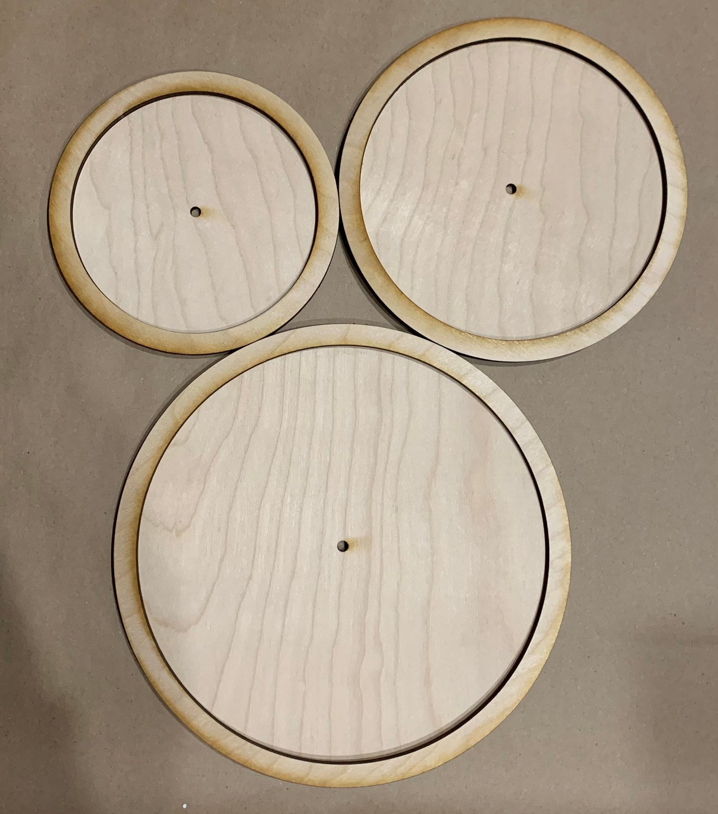 DIY tier tray blanks.Set of 3 Unfinished Wood Plaques with rings. Please see description - Hardware not included and assembly req