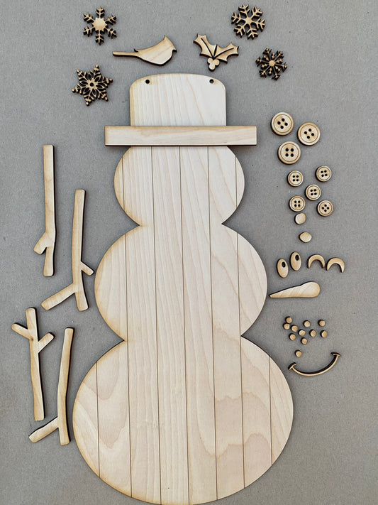 DIY Build your own Snowman Unfinished Scored Wood Door Hanger Sign Set