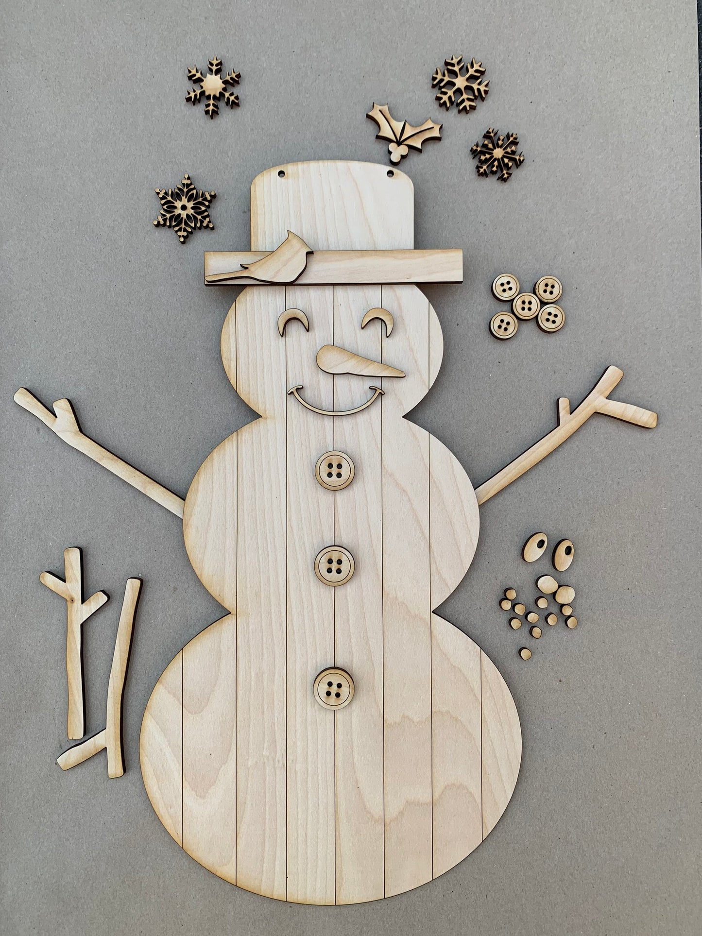 DIY Build your own Snowman Unfinished Scored Wood Door Hanger Sign Set