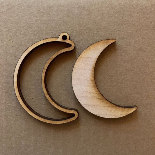 Moon Unfinished Wood Keychain Blanks - Set of 4